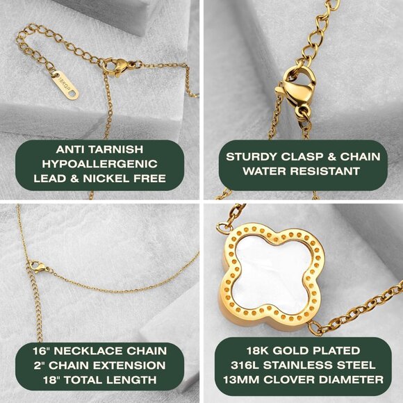 2 PC Set I 18K Gold Plated Four Leaf Clover Necklace I Dainty Clover Necklaces F - Picture 4 of 5